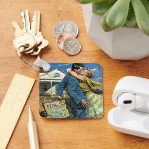 Vintage Wedding, Newlyweds Buy First House Key Ring