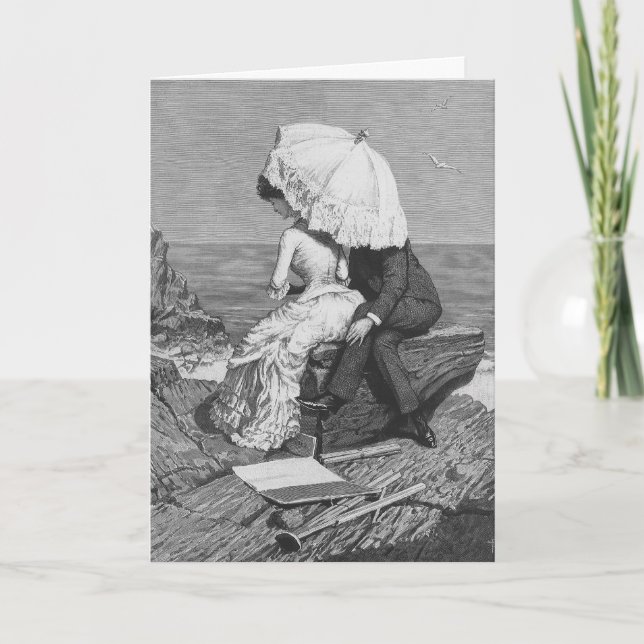 Vintage Wedding, Newlyweds by the Beach Holiday Card (Front)