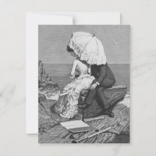 Vintage Wedding, Newlyweds by the Beach Invitation