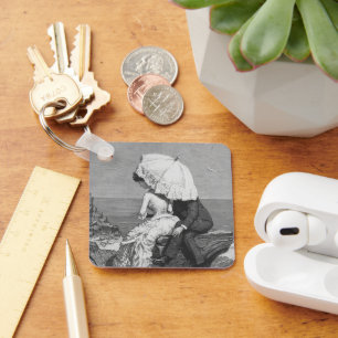 Vintage Wedding, Newlyweds by the Beach Key Ring