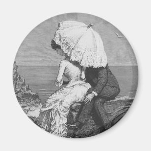 Vintage Wedding, Newlyweds by the Beach Magnet