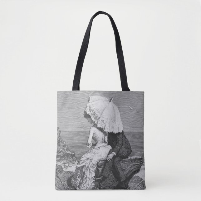 Vintage Wedding, Newlyweds by the Beach Tote Bag (Front)