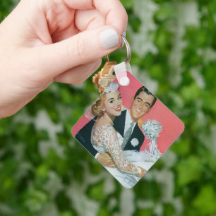 Vintage Wedding Newlyweds, Groom Carrying Bride Key Ring