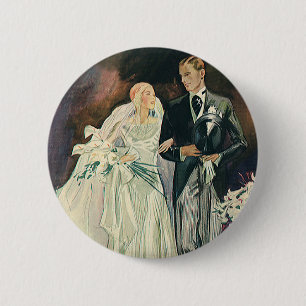 Vintage Wedding Newlyweds, Happy Bride and Goom 6 Cm Round Badge