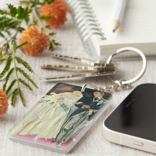 Vintage Wedding Newlyweds, Happy Bride and Goom Key Ring