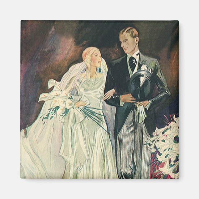 Vintage Wedding Newlyweds, Happy Bride and Goom Magnet (Front)