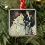 Vintage Wedding Newlyweds, Happy Bride and Goom Metal Tree Decoration<br><div class="desc">Vintage illustration wedding image featuring "Just Married" newlyweds walking down the aisle after their wedding ceremony. The bride is wearing a beautiful wedding gown and veil and holding a floral bouquet of white calla lily flowers. The handsome groom looks dapper in his tuxedo with tails.</div>