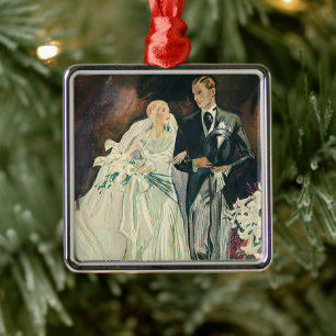 Vintage Wedding Newlyweds, Happy Bride and Goom Metal Tree Decoration