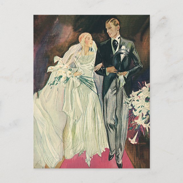 Vintage Wedding Newlyweds, Happy Bride and Goom Postcard (Front)