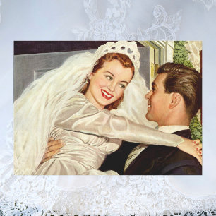 Vintage Wedding Newlyweds, Happy Bride and Groom