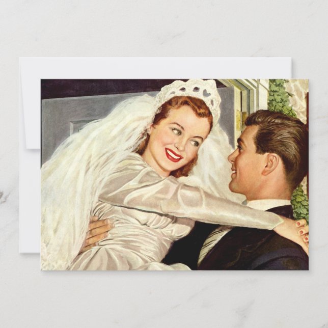 Vintage Wedding Newlyweds, Happy Bride and Groom Announcement (Front)