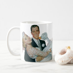 Vintage Wedding Newlyweds, Happy Bride and Groom Coffee Mug