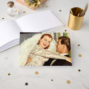Vintage Wedding Newlyweds, Happy Bride and Groom Guest Book
