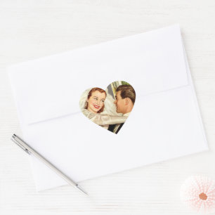 Vintage Wedding Newlyweds, Happy Bride and Groom Heart Sticker