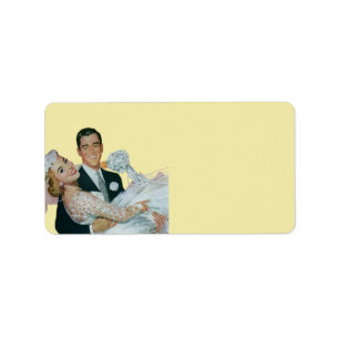 Vintage Wedding Newlyweds, Happy Bride and Groom Label