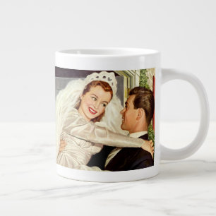 Vintage Wedding Newlyweds, Happy Bride and Groom Large Coffee Mug