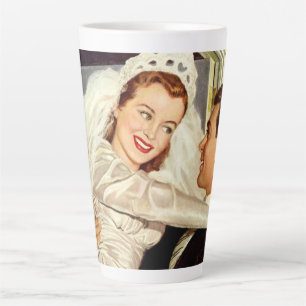 Vintage Wedding Newlyweds, Happy Bride and Groom Latte Mug