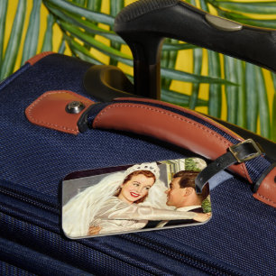 Vintage Wedding Newlyweds, Happy Bride and Groom Luggage Tag