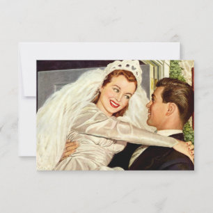 Vintage Wedding Newlyweds, Happy Bride and Groom RSVP Card