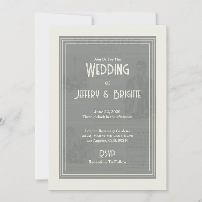 Vintage Wedding newspaper  Invitation (Front)