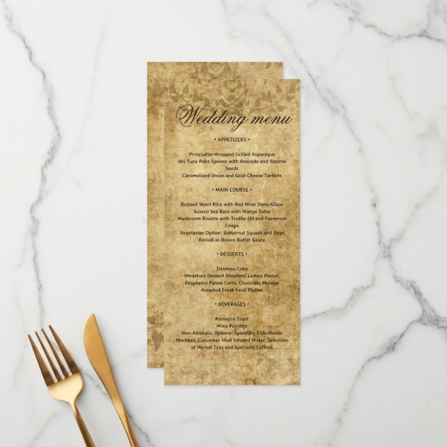 Vintage wedding parchment Once upon a time Menu (Front/Back In Situ)
