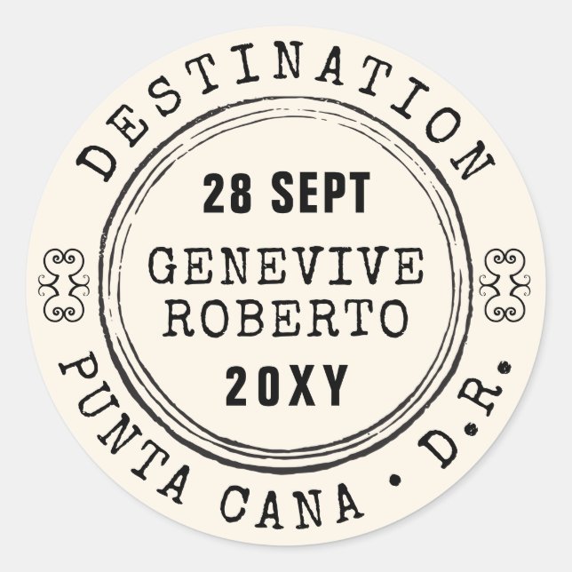 Vintage Wedding Passport Stamp EDITABLE Sticker (Front)