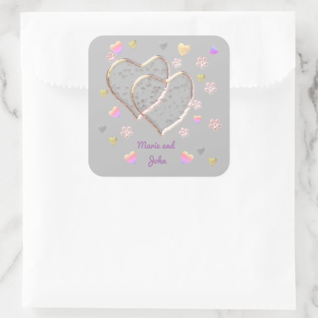 Vintage Wedding ,personalised Square Sticker (Bag)
