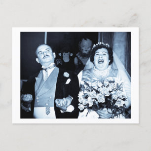 Vintage Wedding Picture - Happy Couple (Cyanotype) Invitation Postcard