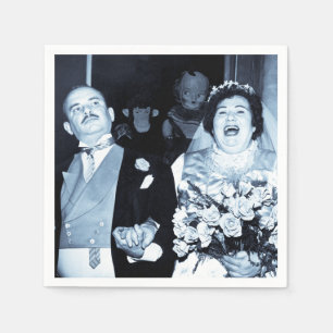 Vintage Wedding Picture Happy Couple Funny Bride Napkin
