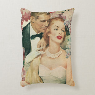 Vintage Wedding Portrait, Retro Bride and Groom Decorative Cushion