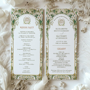 Vintage Wedding Program Ivory, Green & Gold Programme