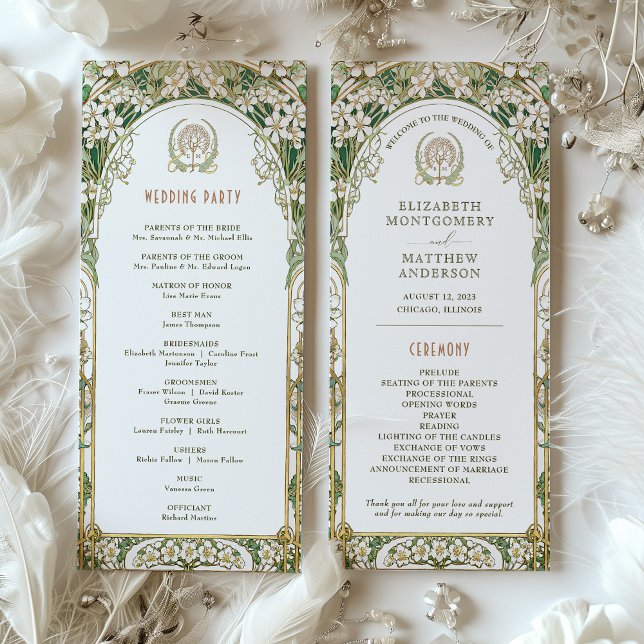 Vintage Wedding Program Ivory, Green & Gold Programme (Creator Uploaded)
