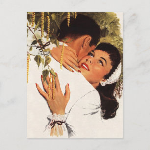 Vintage Wedding Proposal Hug, Save the Date Announcement Postcard