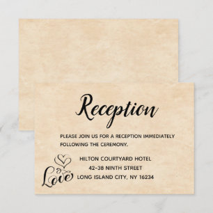 Vintage Wedding Reception Brown Love Heart Grunge Invitation