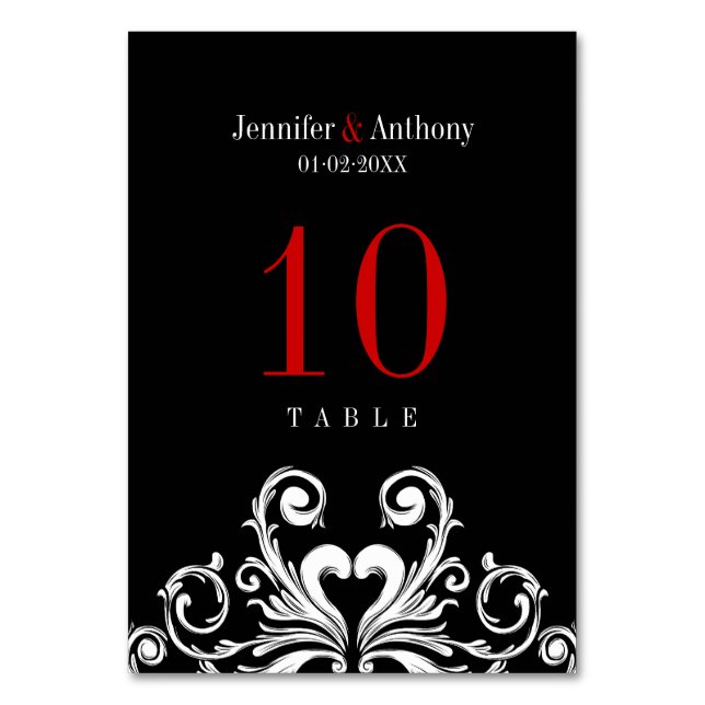 Vintage Wedding Red Black Table Number Card (Front)