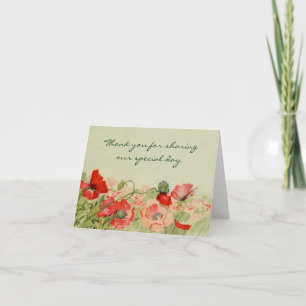 Vintage Wedding Red Poppy Flower Floral Thank You Card
