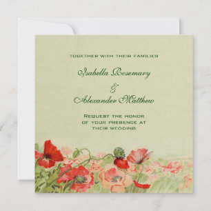 Vintage Wedding, Red Poppy Flowers Floral Meadow Invitation