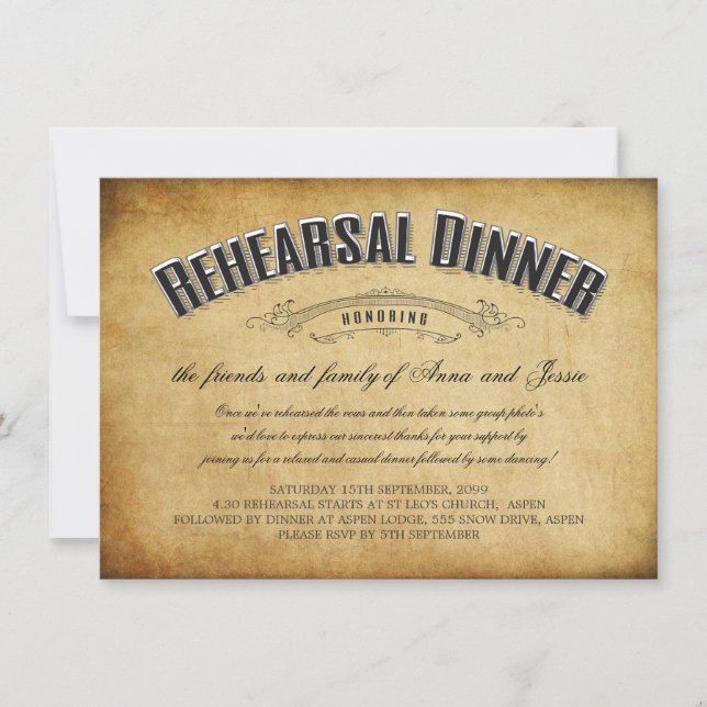 Vintage Wedding Rehearsal Dinner Invite (Front)