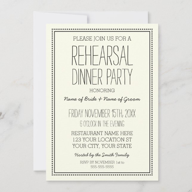 Vintage Wedding Rehearsal Dinner Party Invitation (Back)