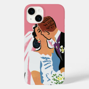 Vintage Wedding, Retro Bride and Groom Kissing Case-Mate iPhone 14 Case