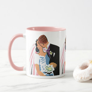 Vintage Wedding, Retro Bride and Groom Kissing Mug
