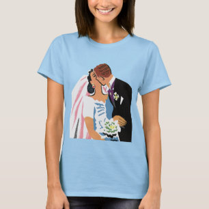 Vintage Wedding, Retro Bride and Groom Kissing T-Shirt