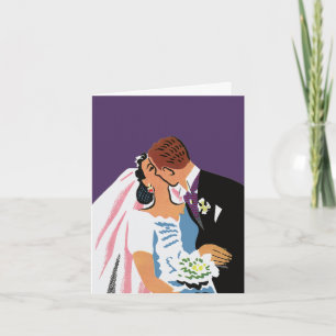 Vintage Wedding, Retro Bride and Groom Kissing Thank You Card