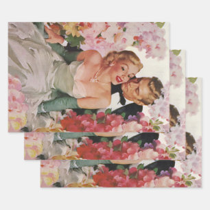 Vintage Wedding, Retro Bride and Groom Newlyweds Wrapping Paper Sheet