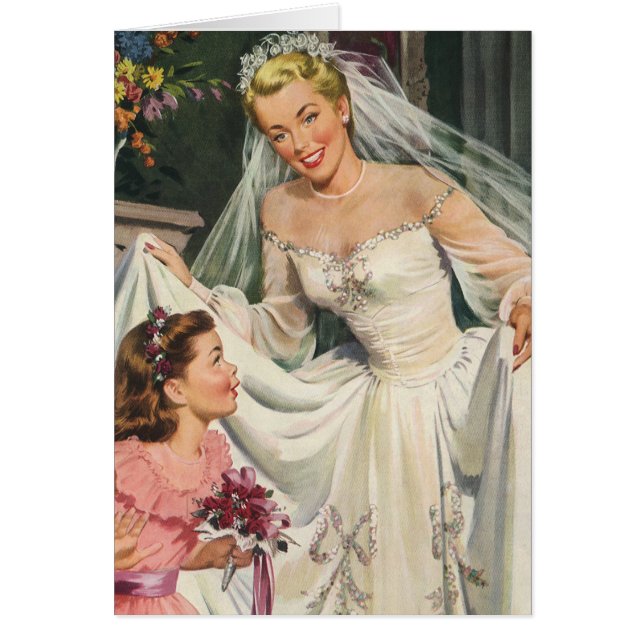 Vintage Wedding, Retro Bride with Flower Girl (Front)