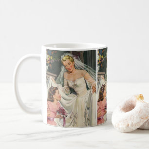 Vintage Wedding, Retro Bride with Flower Girl Coffee Mug