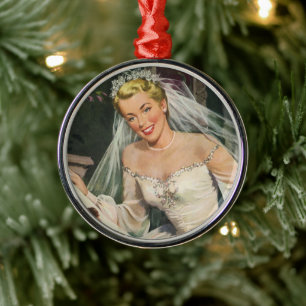 Vintage Wedding, Retro Bride with Flower Girl Metal Tree Decoration