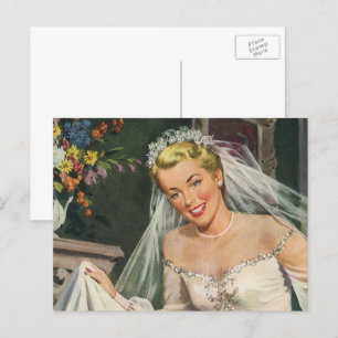 Vintage Wedding, Retro Bride with Flower Girl Postcard