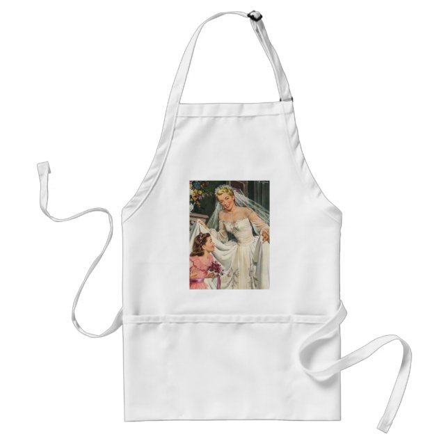 Vintage Wedding, Retro Bride with Flower Girl Standard Apron (Front)