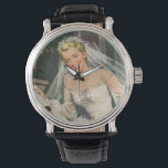 Vintage Wedding, Retro Bride with Flower Girl Watch<br><div class="desc">Vintage illustration love and romance image featuring a flower girl with a happy,  smiling bride in her beautiful dress with ornate bows on her wedding day. It's time to go get married!</div>